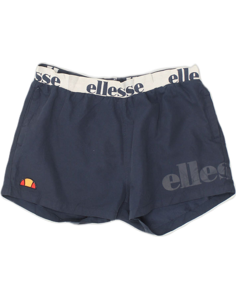 ELLESSE Womens Graphic Sport Shorts UK 14 Medium Navy Blue Polyester | Vintage Ellesse | Thrift | Second-Hand Ellesse | Used Clothing | Messina Hembry 