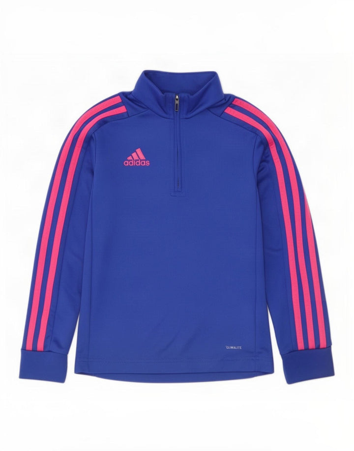 Adidas Girls Climalite Zip Neck Pullover Tracksuit Top 7-8 Years Blue