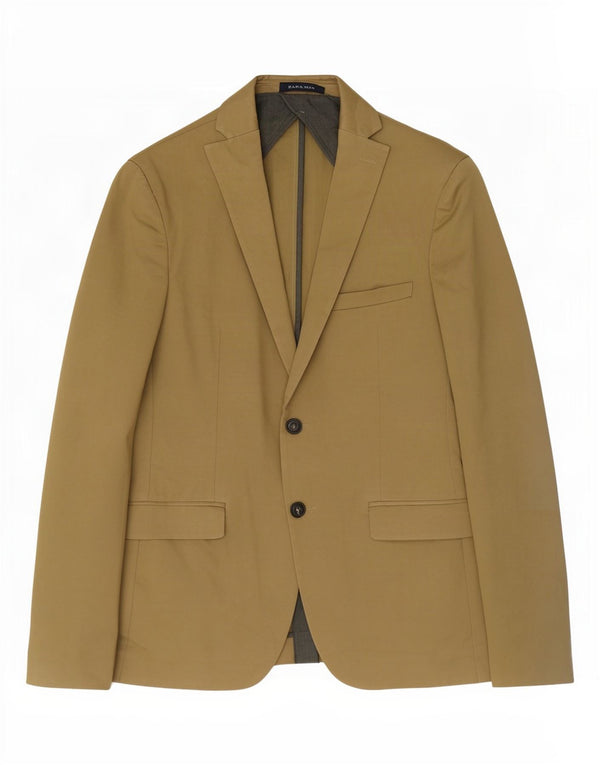 Zara Mens 2 Button Blazer Jacket EU 50 Medium Khaki Classic