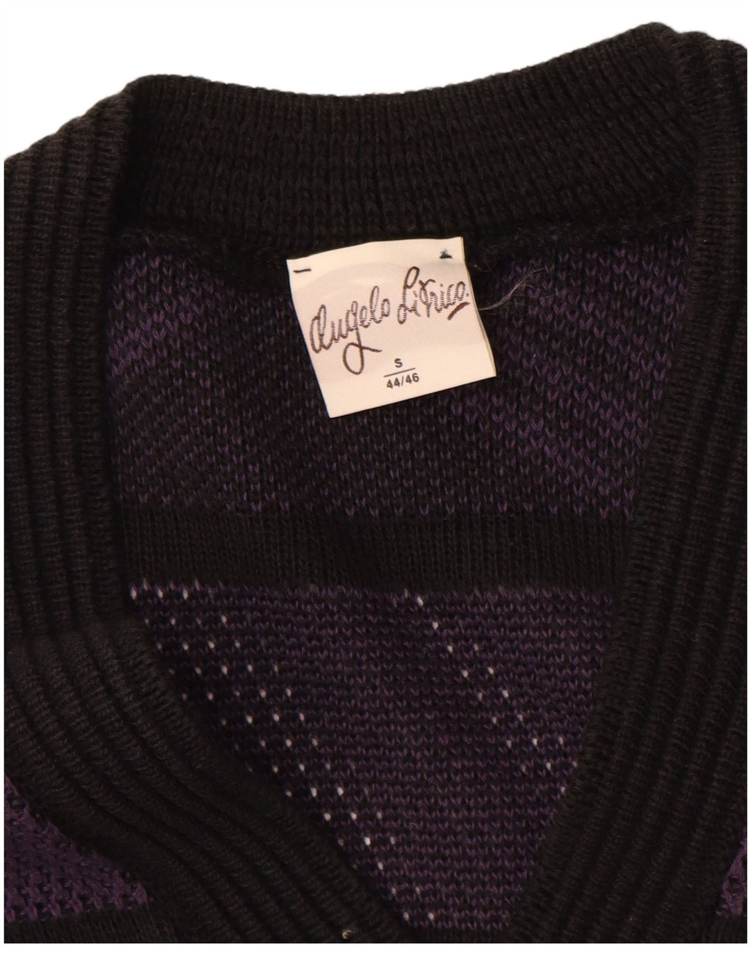 Angelo Litrico Mens V-Neck Jumper Sweater IT 44/46 Small Black Geometric