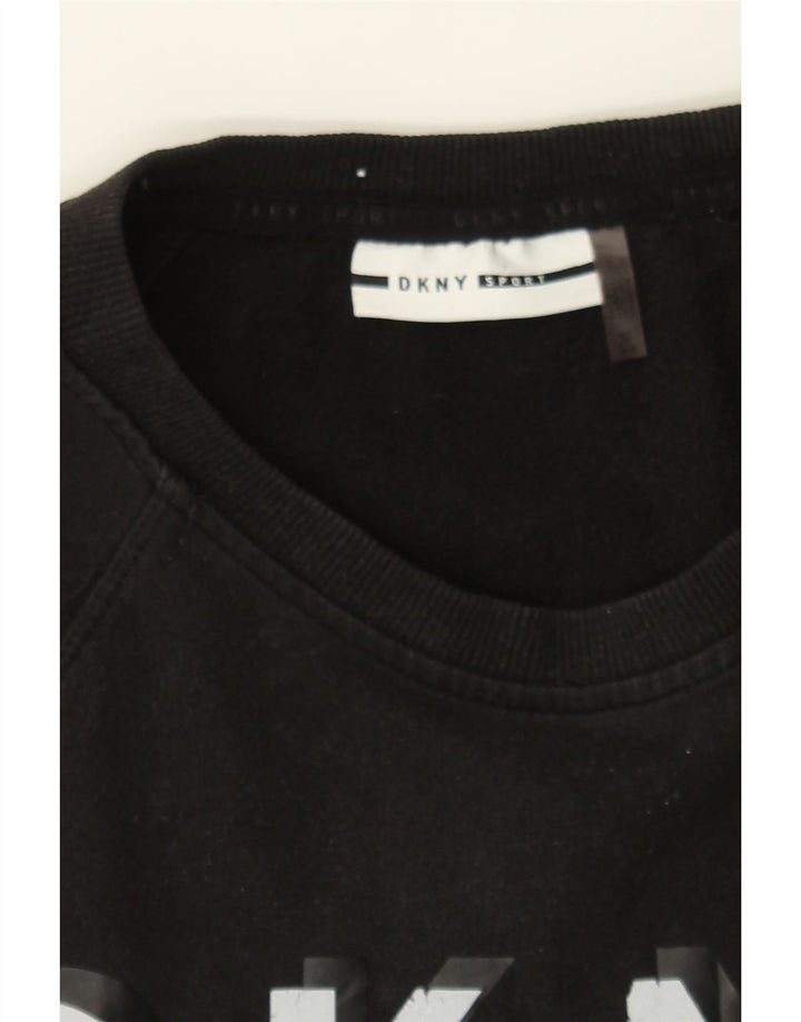 DKNY Womens Graphic Sweatshirt Jumper UK 14 Medium Black Polyester Vintage Dkny and Second-Hand Dkny from Messina Hembry 
