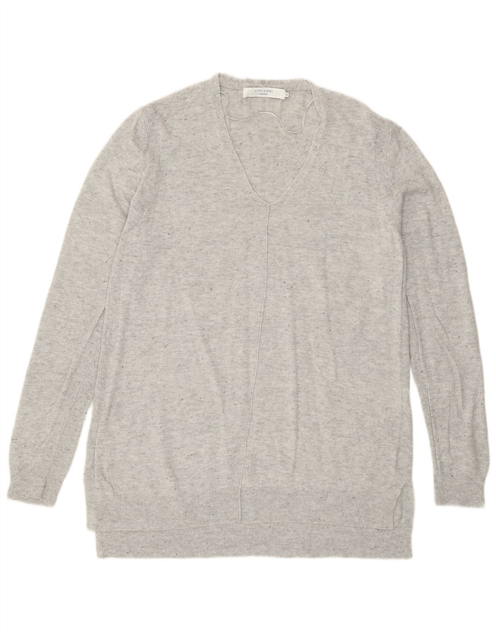 John Lewis Womens V-Neck Jumper Sweater UK 12 Medium Grey Flecked Nylon