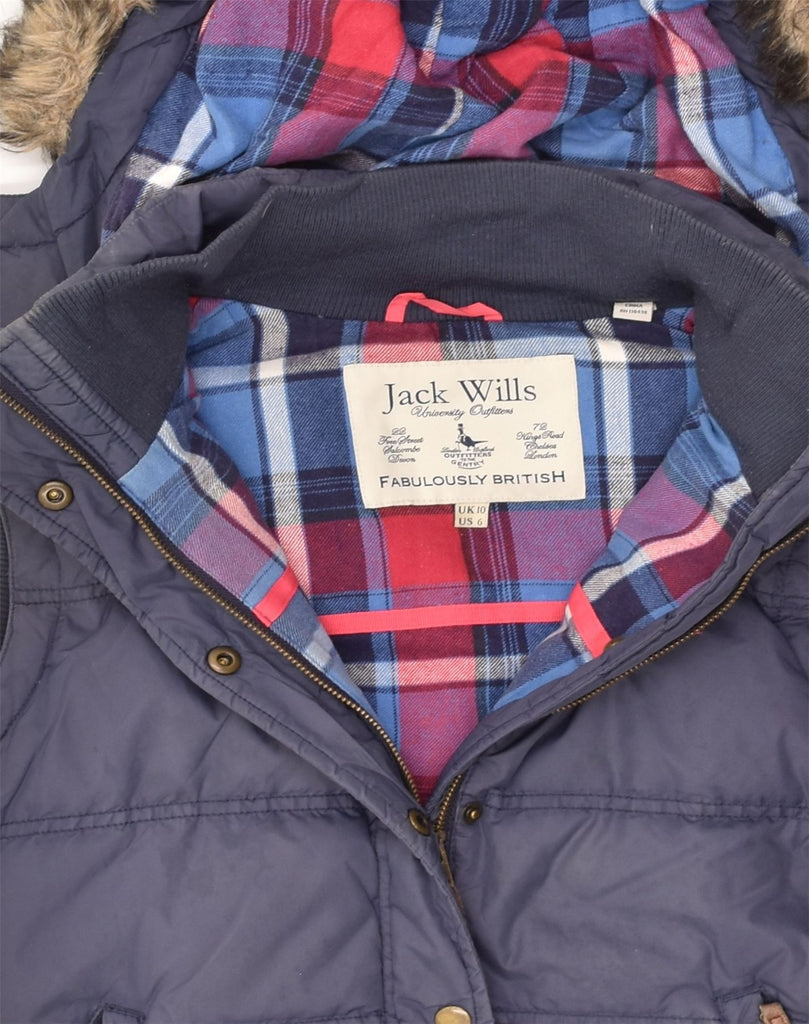 JACK WILLS Womens Hooded Padded Gilet UK 10 Small Navy Blue Polyester | Vintage Jack Wills | Thrift | Second-Hand Jack Wills | Used Clothing | Messina Hembry 