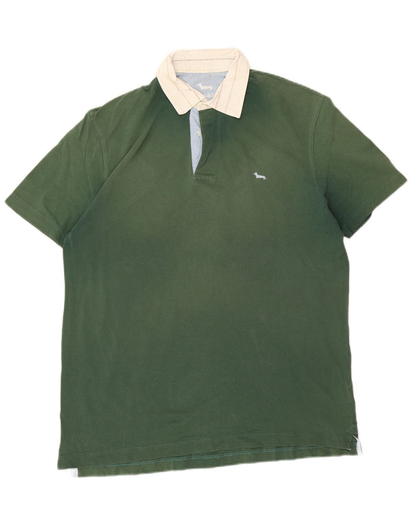 Harmont & Blaine Mens Polo Shirt XL Green Colourblock Cotton