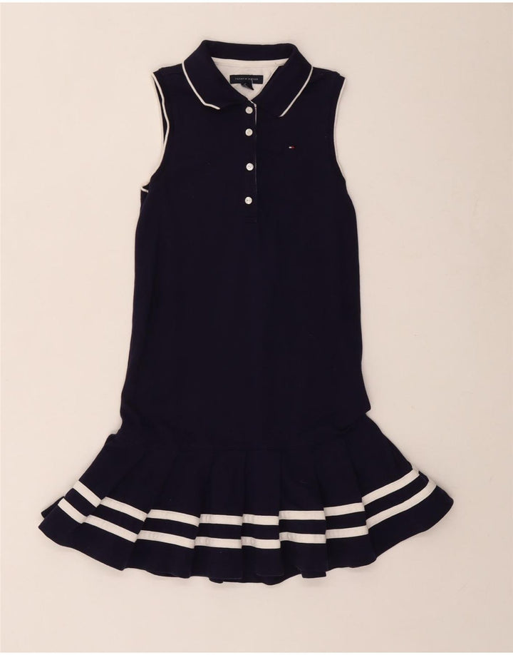Tommy Hilfiger Girls Polo Dress 9-10 Years Navy Blue Striped Cotton