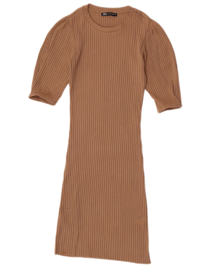 Zara Womens Bodycon Dress UK 8 Small Beige Polyester