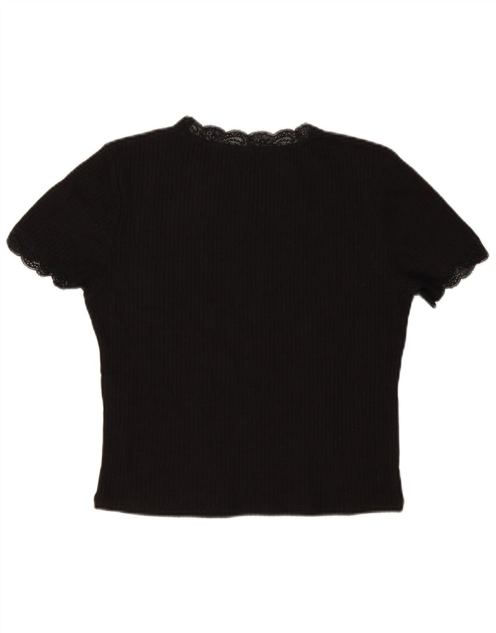 Zara Womens Crop Blouse Top UK 14 Large Black Cotton