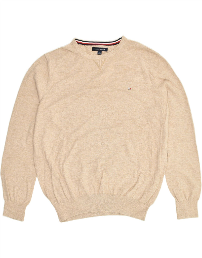 TOMMY HILFIGER Mens Boat Neck Jumper Sweater Large Beige Cotton | Vintage Tommy Hilfiger | Thrift | Second-Hand Tommy Hilfiger | Used Clothing | Messina Hembry 