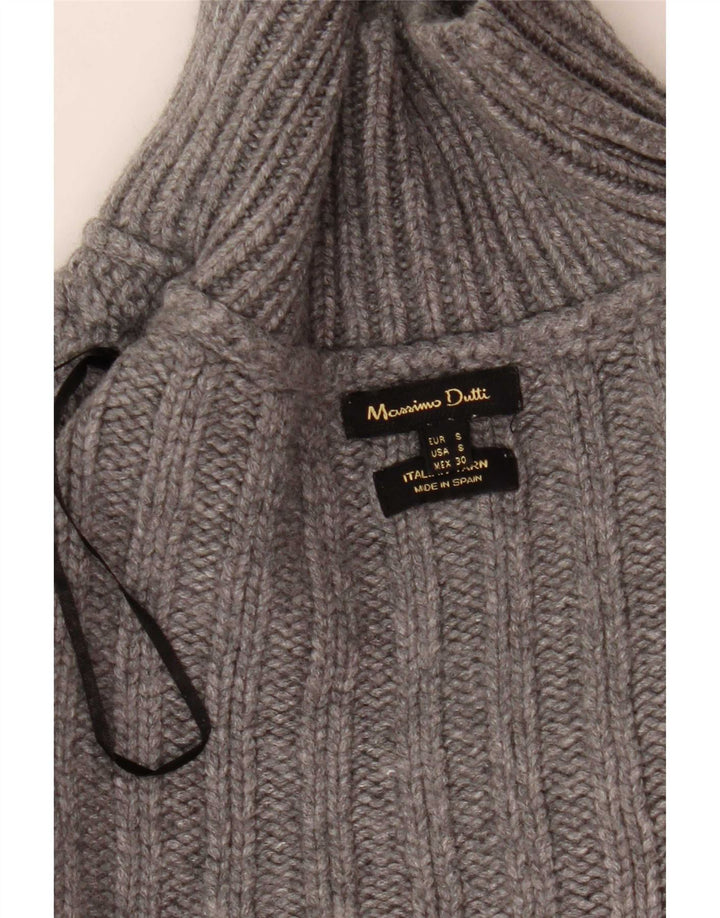 Massimo Dutti Womens Crop Turtle Neck Jumper Sweater UK 10 Small Grey