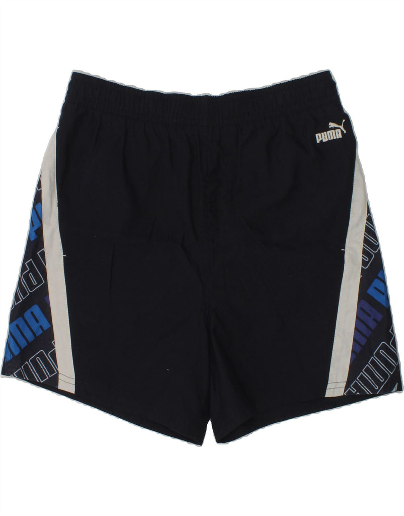 PUMA Boys Graphic Sport Shorts 11-12 Years Navy Blue Colourblock Polyester | Vintage Puma | Thrift | Second-Hand Puma | Used Clothing | Messina Hembry 