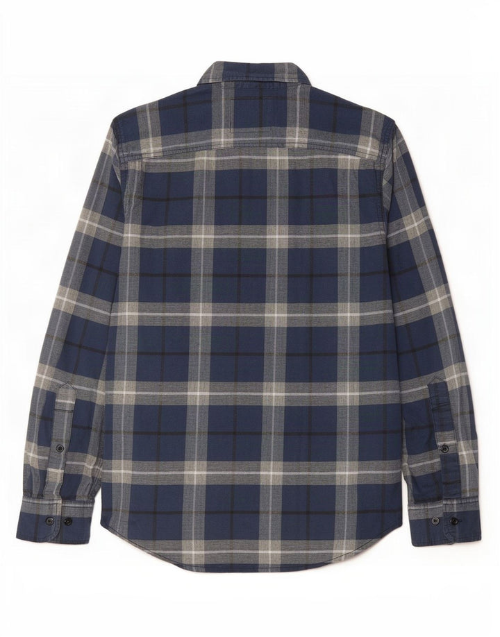 Hollister Mens Stretch Shirt Small Navy Blue Plaid Cotton