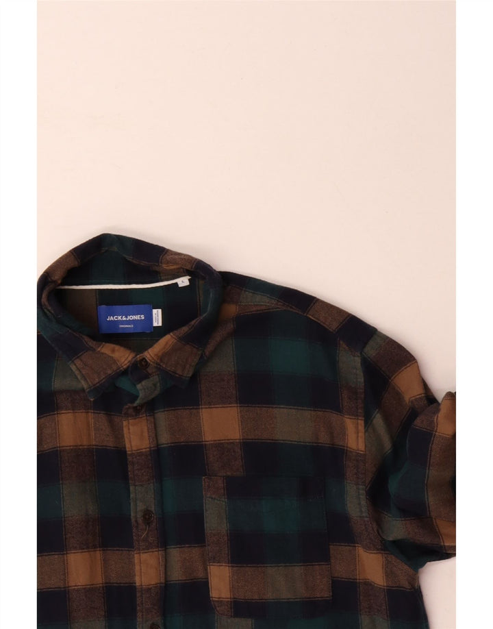 JACK & JONES Mens Flannel Shirt Large Multicoloured Gingham Cotton