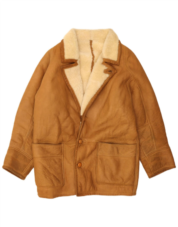 Vintage Mens Shearling Jacket UK 40 Large Brown Leather