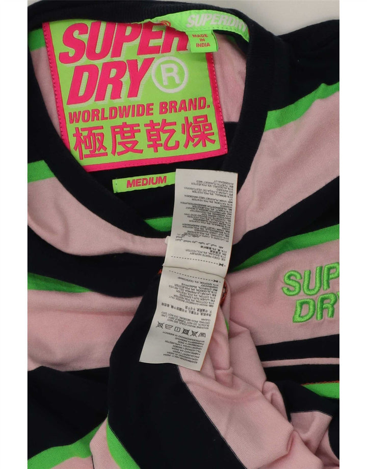 Superdry Mens T-Shirt Top Medium Pink Striped Cotton