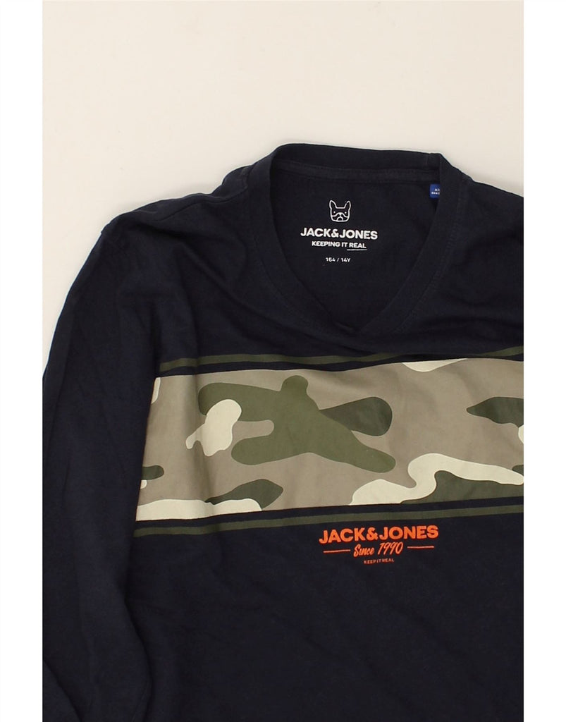 JACK & JONES Boys Graphic Top Long Sleeve 13-14 Years Navy Blue Camouflage | Vintage Jack & Jones | Thrift | Second-Hand Jack & Jones | Used Clothing | Messina Hembry 