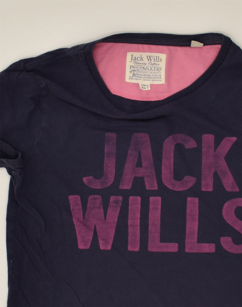 JACK WILLS Womens Graphic T-Shirt Top UK 10 Small Navy Blue Cotton | Vintage Jack Wills | Thrift | Second-Hand Jack Wills | Used Clothing | Messina Hembry 