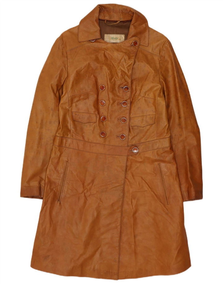 Vintage Womens Leather Coat UK 10 Small Brown