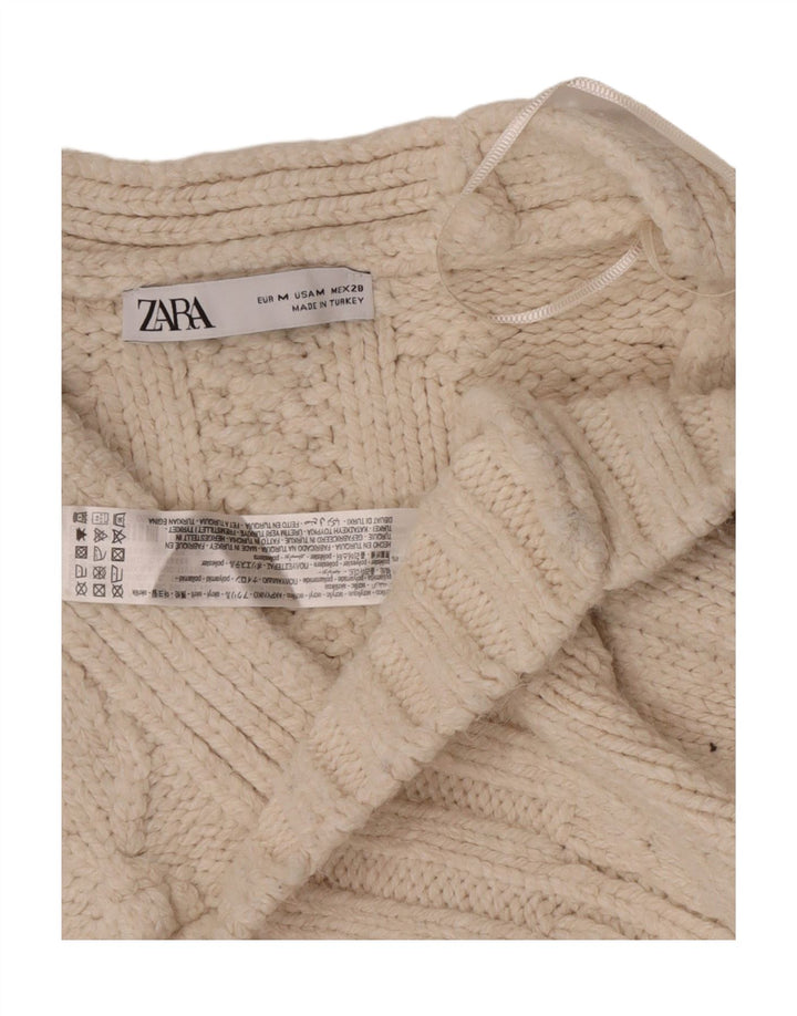 Zara Womens Crop Oversized Cardigan Sweater UK 14 Medium Off White Acrylic