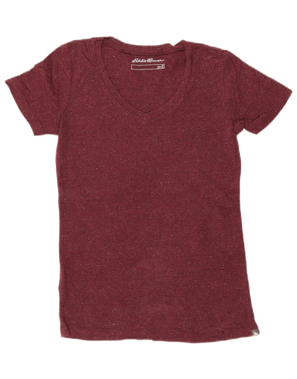 EDDIE BAUER Womens T-Shirt Top UK 6 XS Maroon Flecked Cotton