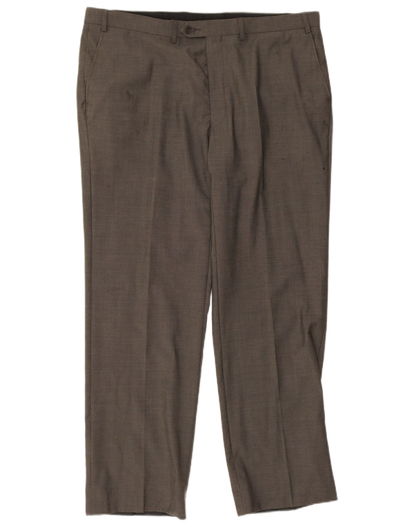Marks & Spencer Mens Straight Suit Trousers W40 L30 Green Wool