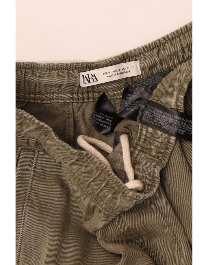 Zara Mens Joggers Cargo Trousers Medium W31 L26 Khaki Lyocell