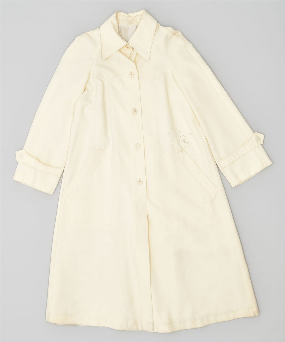 VINTAGE Womens Overcoat UK 4 XS Off White