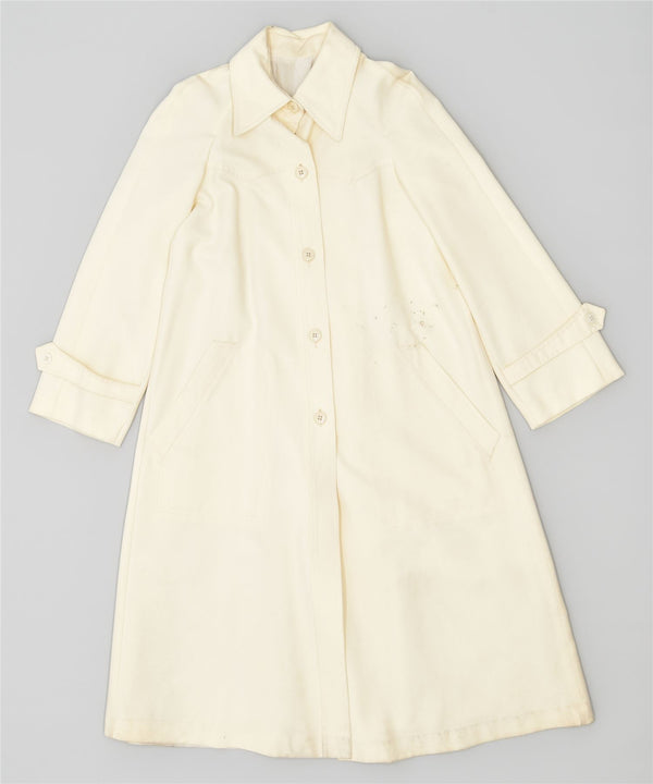 VINTAGE Womens Overcoat UK 4 XS Off White