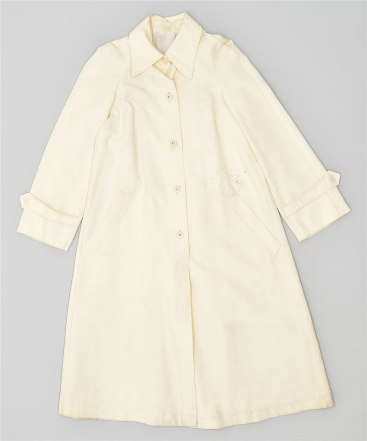 VINTAGE Womens Overcoat UK 4 XS Off White
