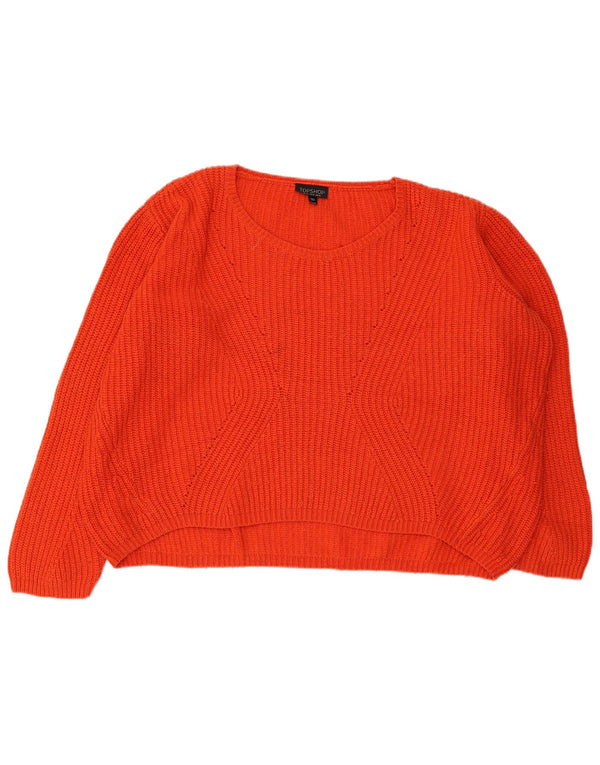 Topshop Womens Crop Oversized Boat Neck Jumper Sweater UK 14 Large Orange