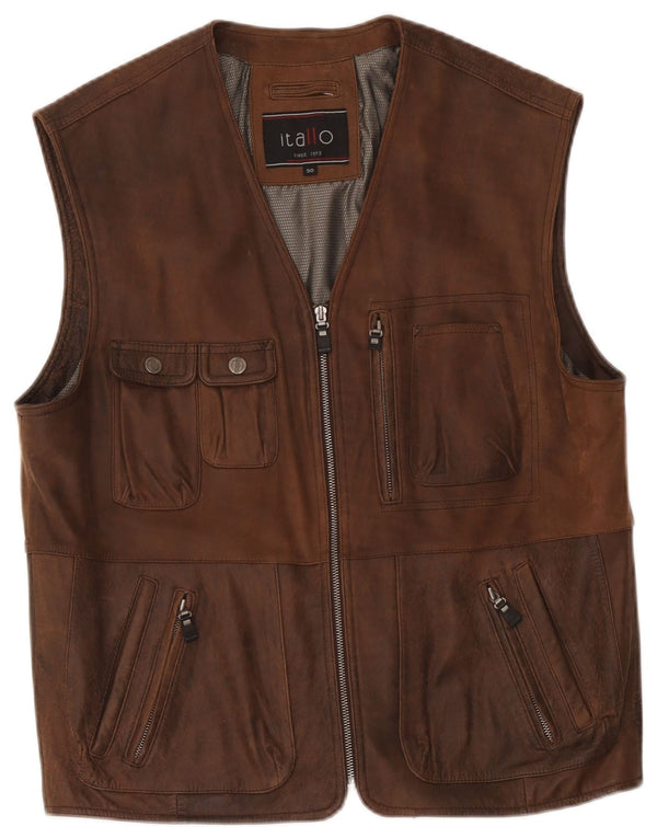 Itallo Mens Leather Gilet IT 50 Large Brown