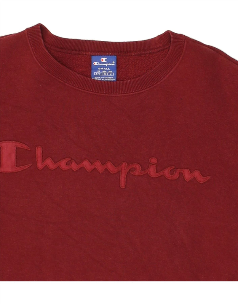 CHAMPION Mens Graphic Sweatshirt Jumper Small Burgundy Cotton Vintage Champion and Second-Hand Champion from Messina Hembry 