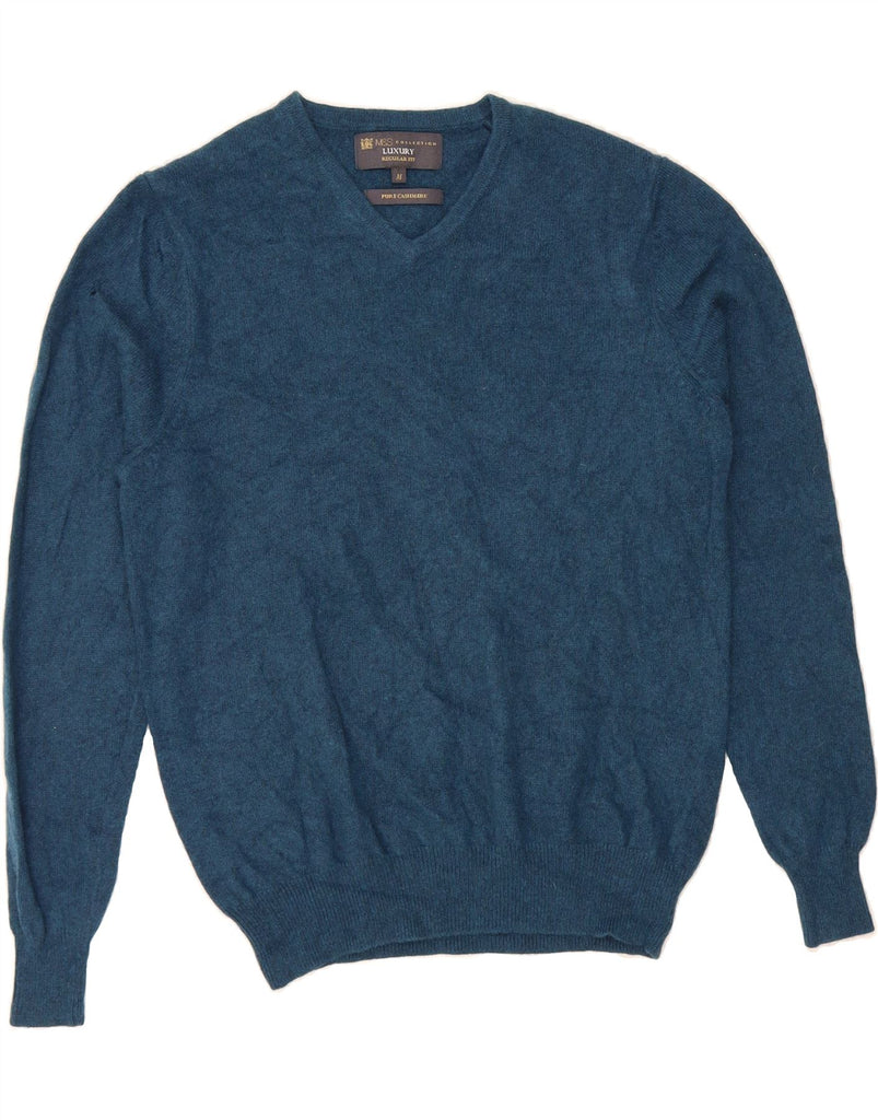 MARKS & SPENCER Womens Regular Fit V-Neck Jumper Sweater UK 14 Medium Blue Vintage Marks & Spencer and Second-Hand Marks & Spencer from Messina Hembry 