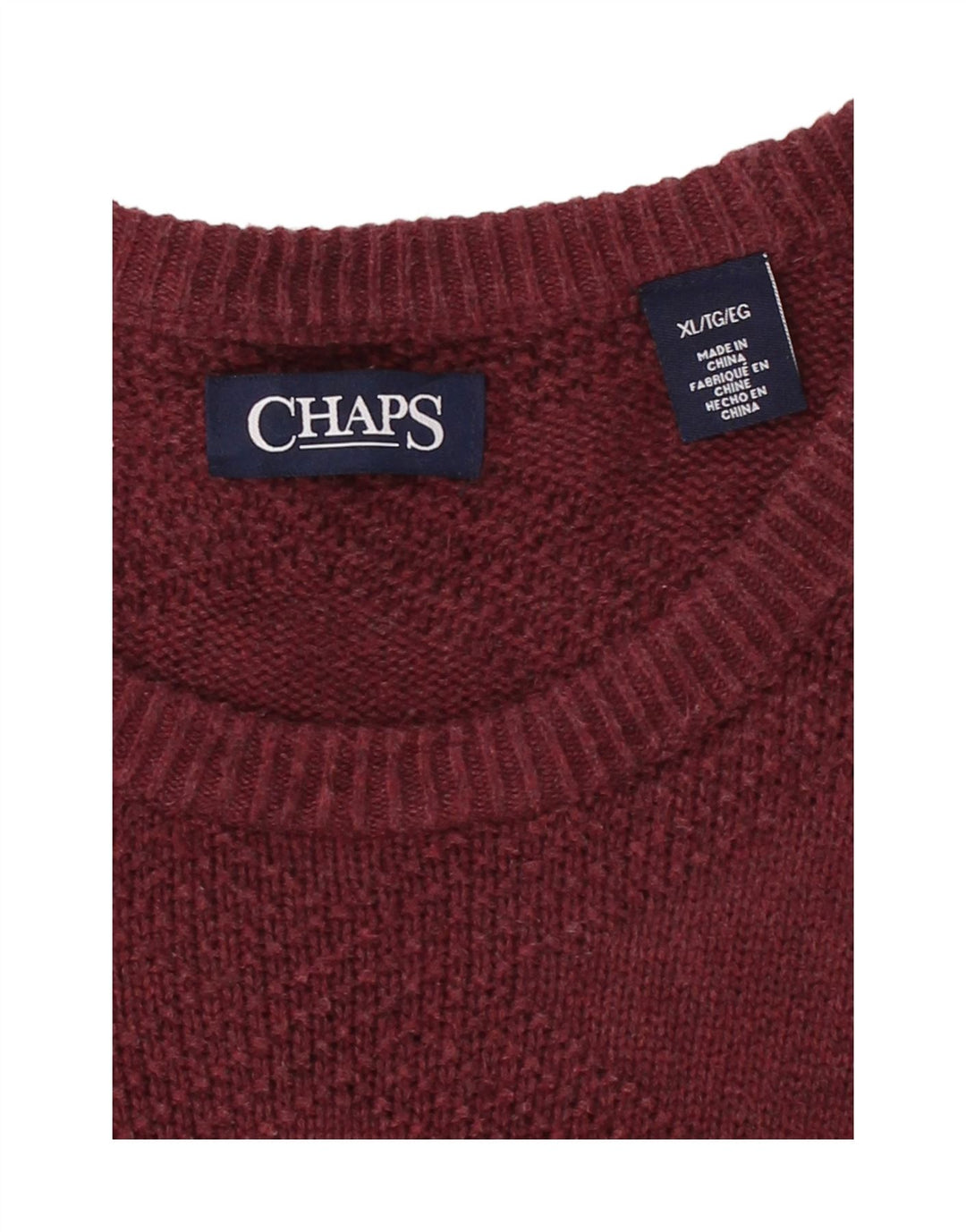 CHAPS Mens Big & Tall Crew Neck Jumper Sweater XL Burgundy Cotton