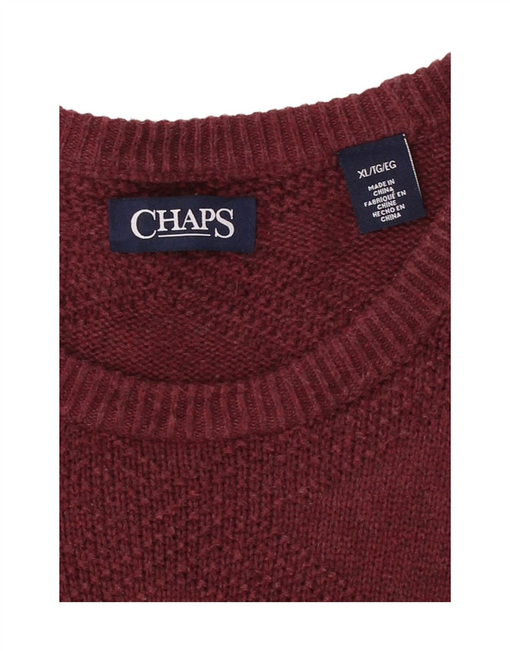 CHAPS Mens Big & Tall Crew Neck Jumper Sweater XL Burgundy Cotton