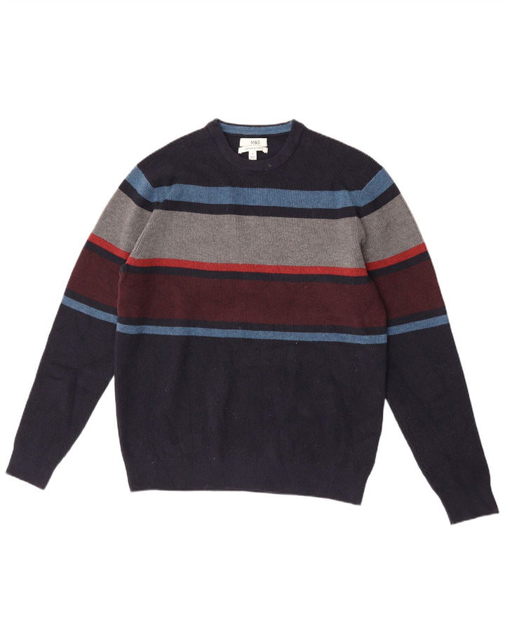 Marks & Spencer Mens Crew Neck Jumper Sweater Medium Navy Blue Colourblock