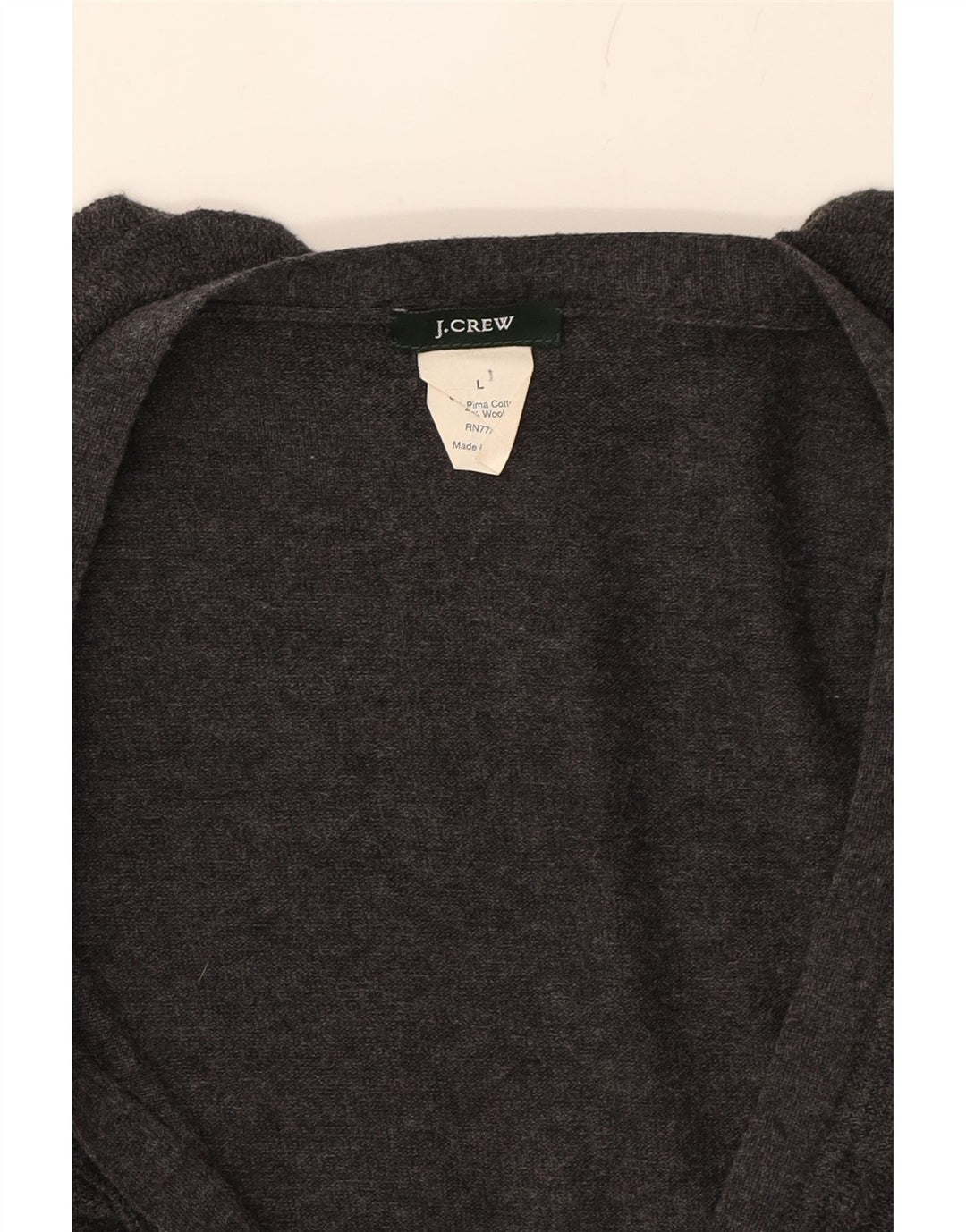 J. CREW Womens Ruffle Front 3/4 Sleeve Cardigan Sweater UK 14 Large Grey Vintage J. Crew and Second-Hand J. Crew from Messina Hembry 