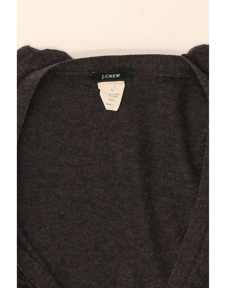J. CREW Womens Ruffle Front 3/4 Sleeve Cardigan Sweater UK 14 Large Grey Vintage J. Crew and Second-Hand J. Crew from Messina Hembry 