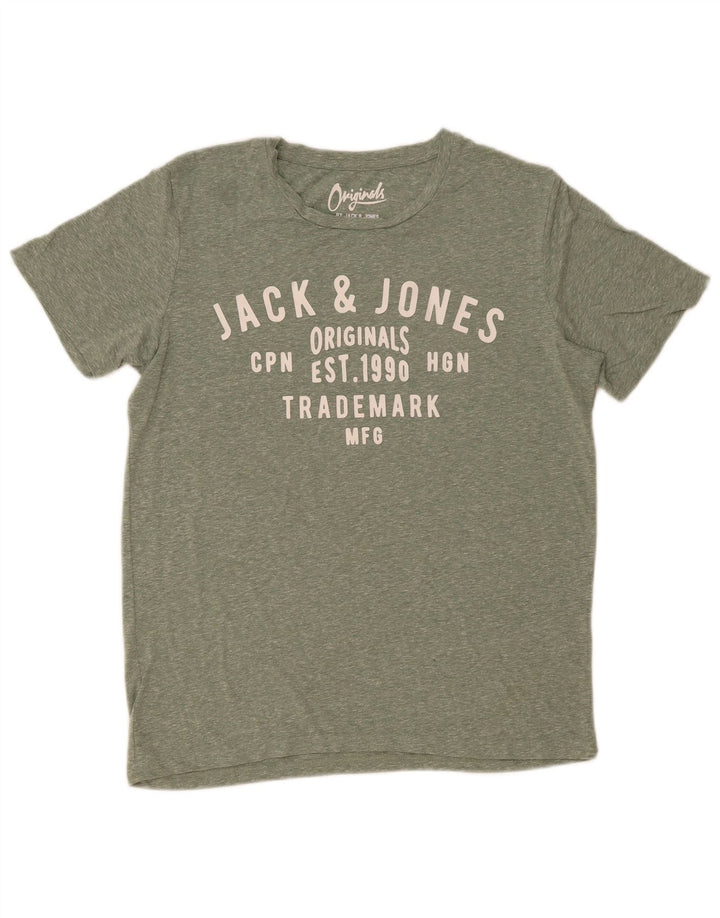 Jack & Jones Mens Graphic T-Shirt Top Small Green Flecked Polyester