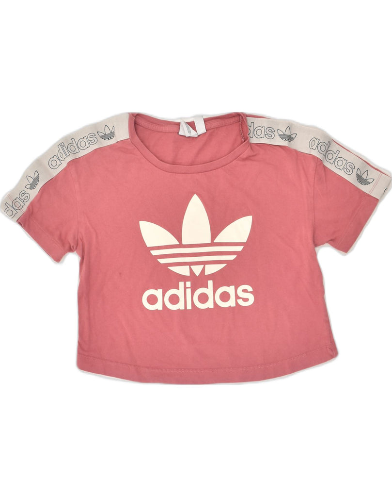 ADIDAS Womens Crop Graphic T-Shirt Top UK 6 XS Pink Cotton | Vintage Adidas | Thrift | Second-Hand Adidas | Used Clothing | Messina Hembry 