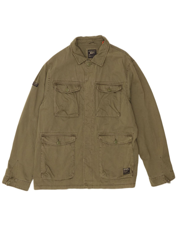 Superdry Mens Graphic Utility Jacket UK 44 2XL Khaki Cotton