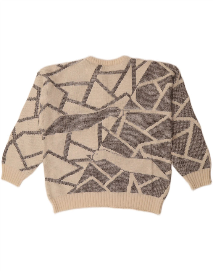 Vintage Womens Boat Neck Jumper Sweater EU 38 Medium Off White Geometric