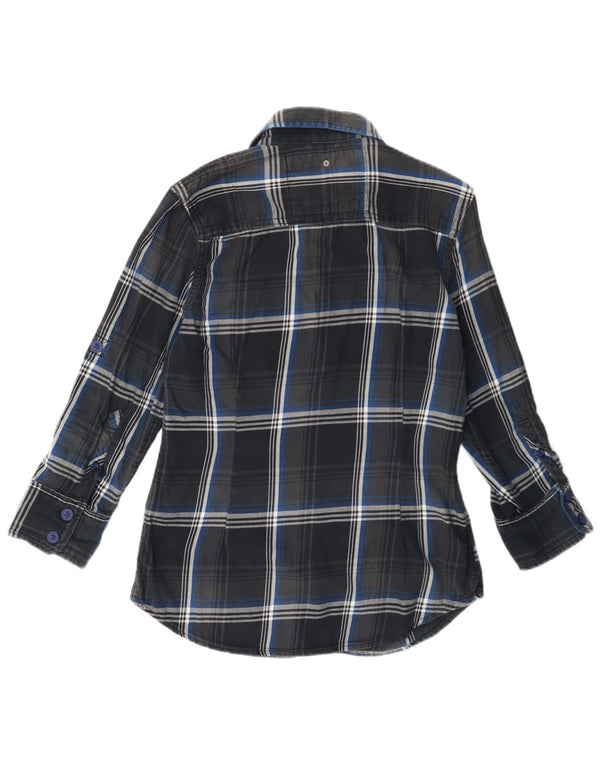 Superdry Womens Flannel Shirt UK 14 Medium Navy Blue Plaid Cotton
