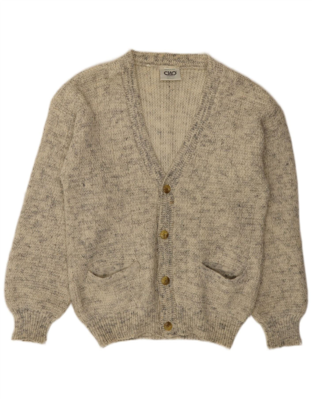 Cido Mens Cardigan Sweater Large Beige Flecked Acrylic