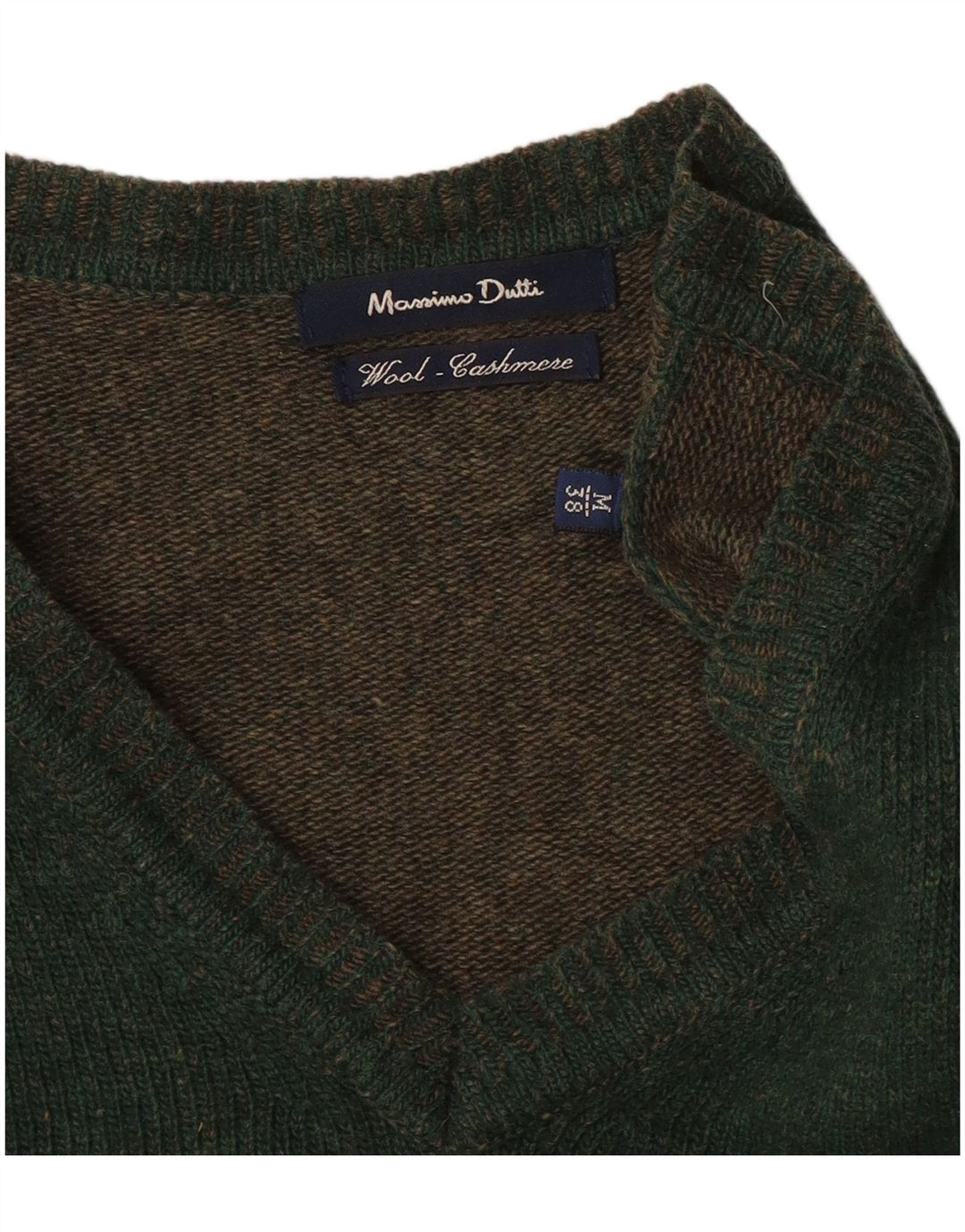 Massimo Dutti Mens V-Neck Jumper Sweater Medium Green Wool