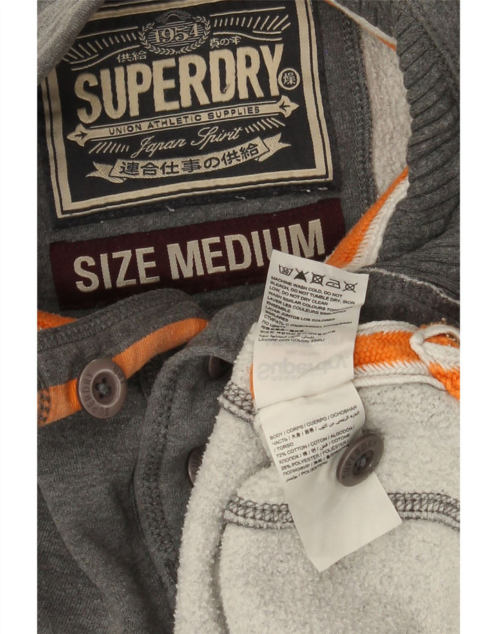 Superdry Mens Button Neck Sweatshirt Jumper Medium Grey Cotton