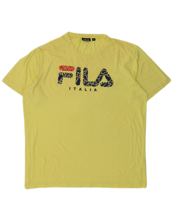 FILA Mens Graphic T-Shirt Top XL Yellow Cotton