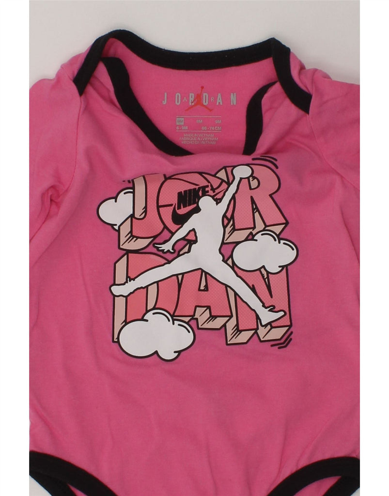 JORDAN Baby Girls Nike Air Graphic Long Sleeve Bodysuit 6-9 Months Pink | Vintage Jordan | Thrift | Second-Hand Jordan | Used Clothing | Messina Hembry 