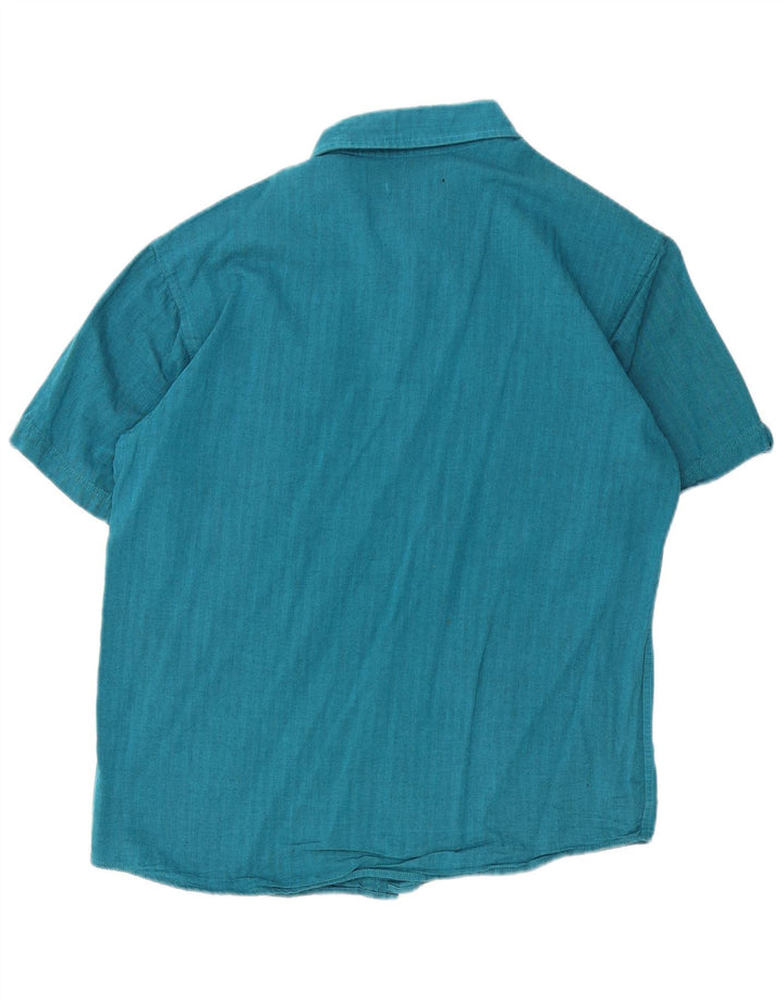 Quiksilver Mens Short Sleeve Shirt Large Blue Herringbone Cotton