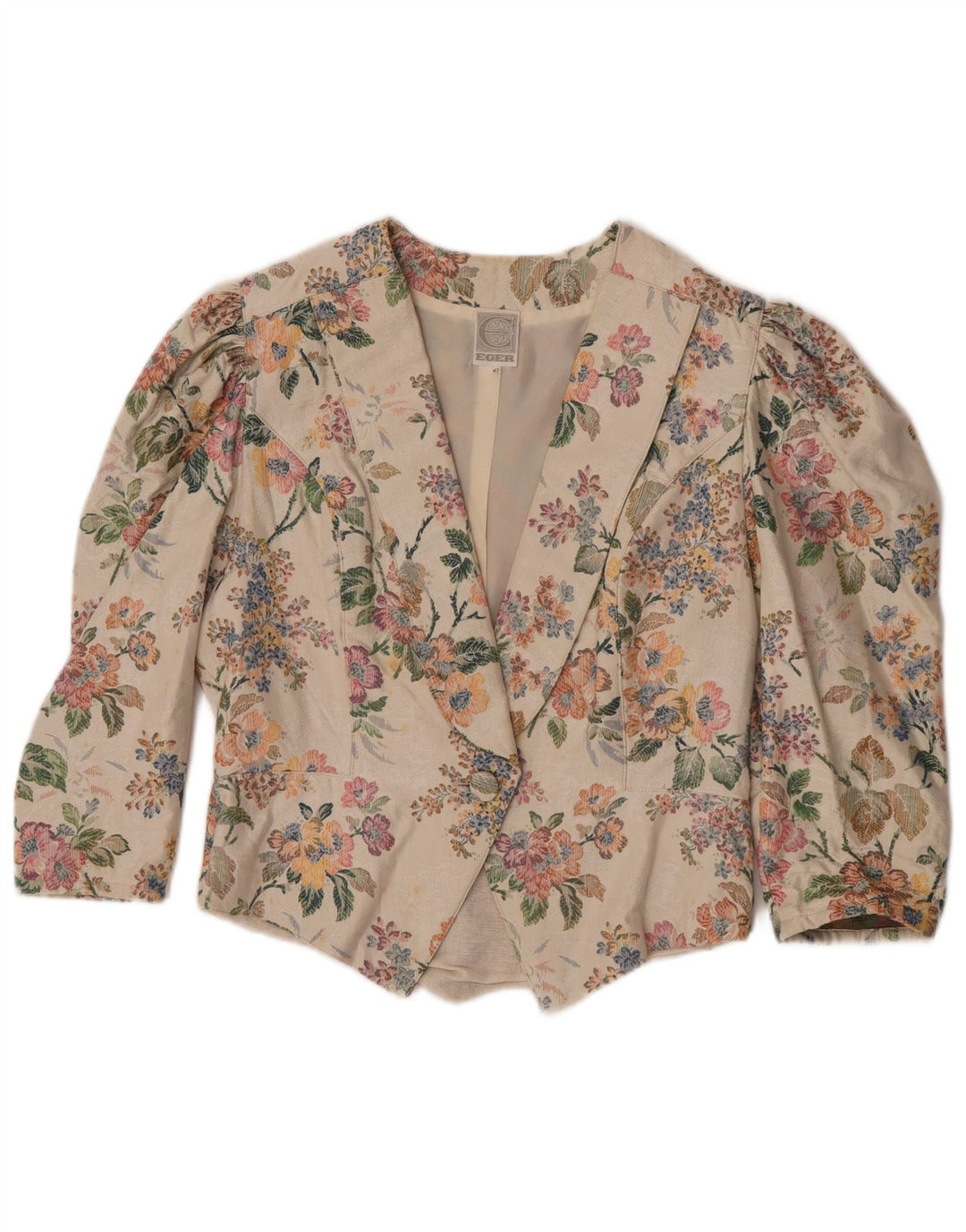 Eger Womens 3/4 Sleeve 1 Button Blazer Jacket IT 42 Medium Beige Floral