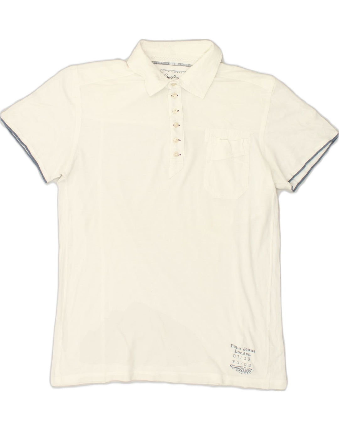 PEPE JEANS Womens Polo Shirt UK 14 Large White Cotton | Vintage PEPE Jeans | Thrift | Second-Hand PEPE Jeans | Used Clothing | Messina Hembry 